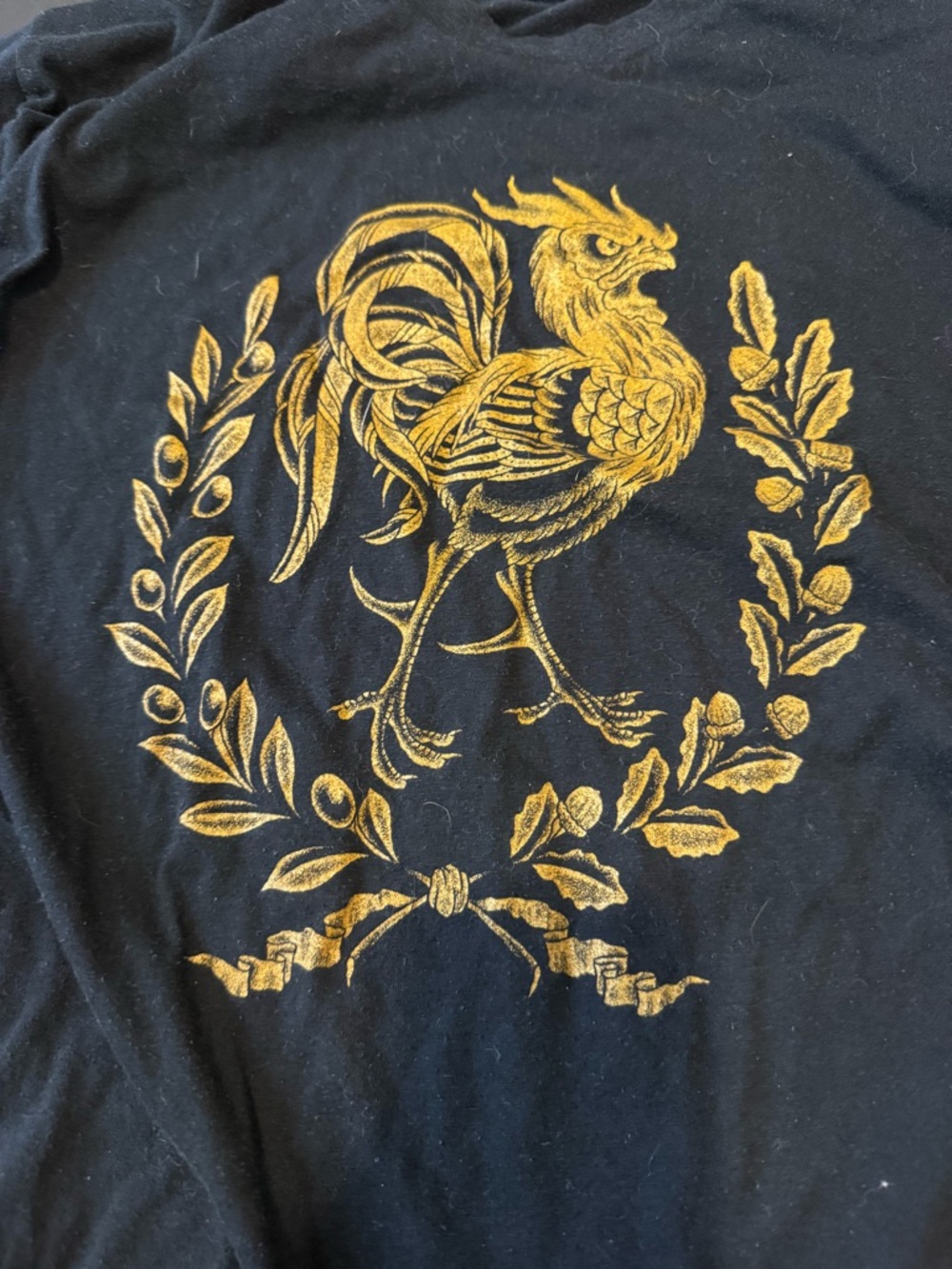 Men's Black Short Sleeve Tee with Gold Rooster Graphic